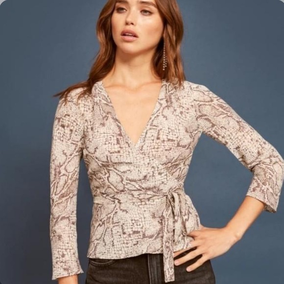 Reformation Langley Wrap top blouse in Python